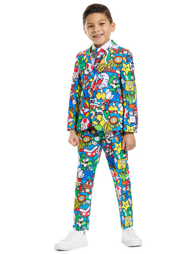 Costume Mr. Super Mario pour enfant bleu à motifs personnages colorés