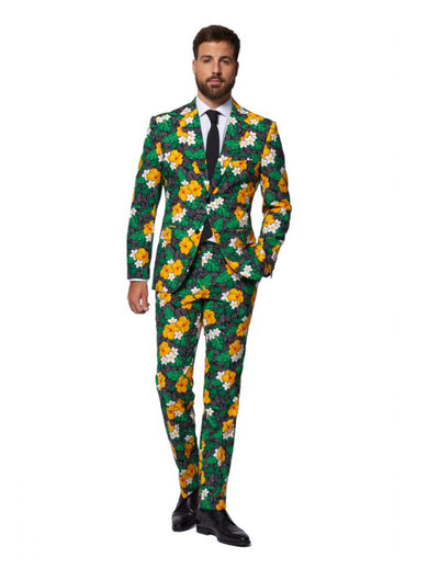 Costume Mr. Tropical Treasure pour homme vert à fleurs tropicales jaunes et blanches