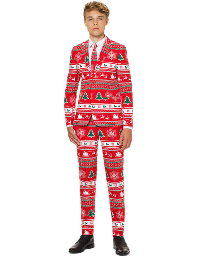 Costumul Mr. Winterwonderland pentru adolescent, roșu, cu motive de Crăciun