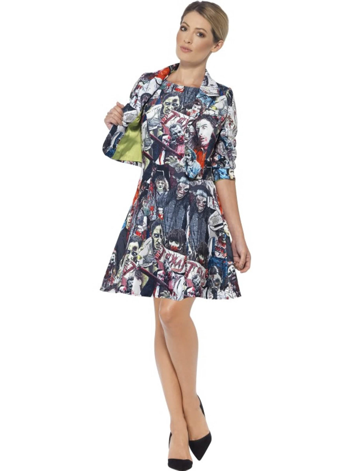 Costum doamna zombi pentru femeie imprimat zombi multicolor