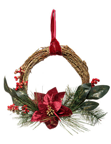 Coroniță de agățat cu floare de poinsettia 38 cm 