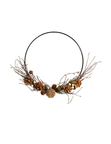 Coroniță de agățat cu conuri de pin aurii 35 cm 