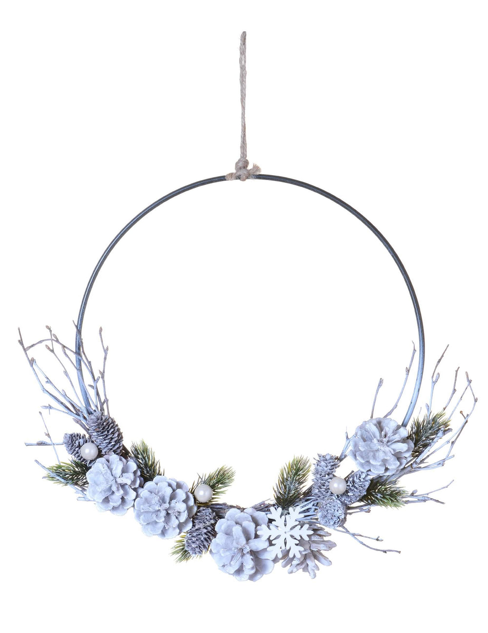Coroană de agățat crăciun polar pentru decor, cu conuri de pin înghețate