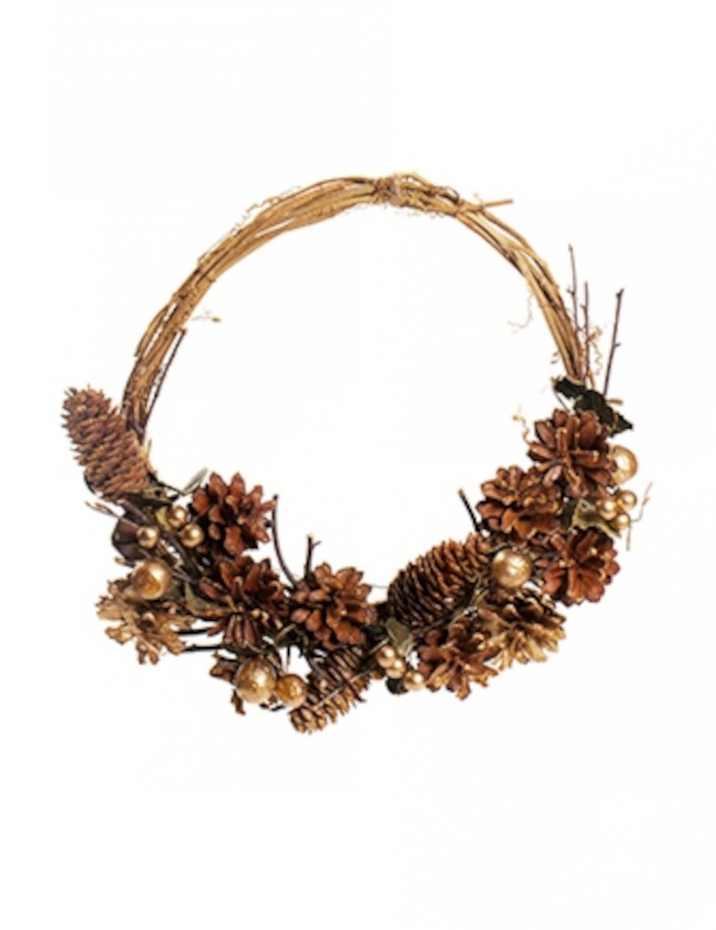 Coroană suspendată cu conuri de pin strălucitoare 30 cm de răchită