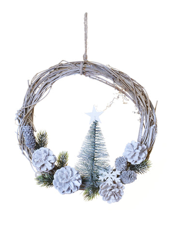 Coroniță de agățat cu brad și conuri de pin înghețate 28 cm 