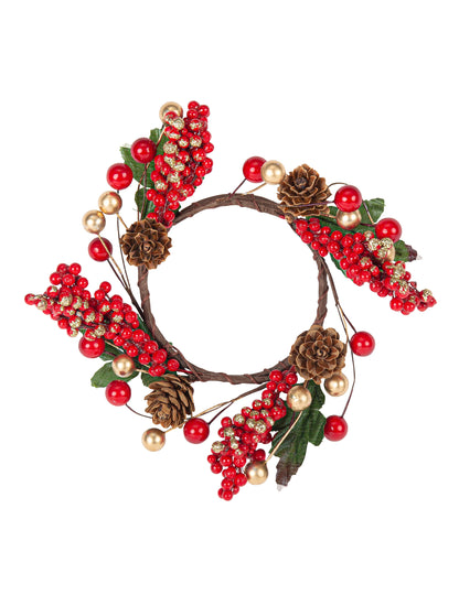 Coroană cu bobițe roșii și aurii 15 cm 