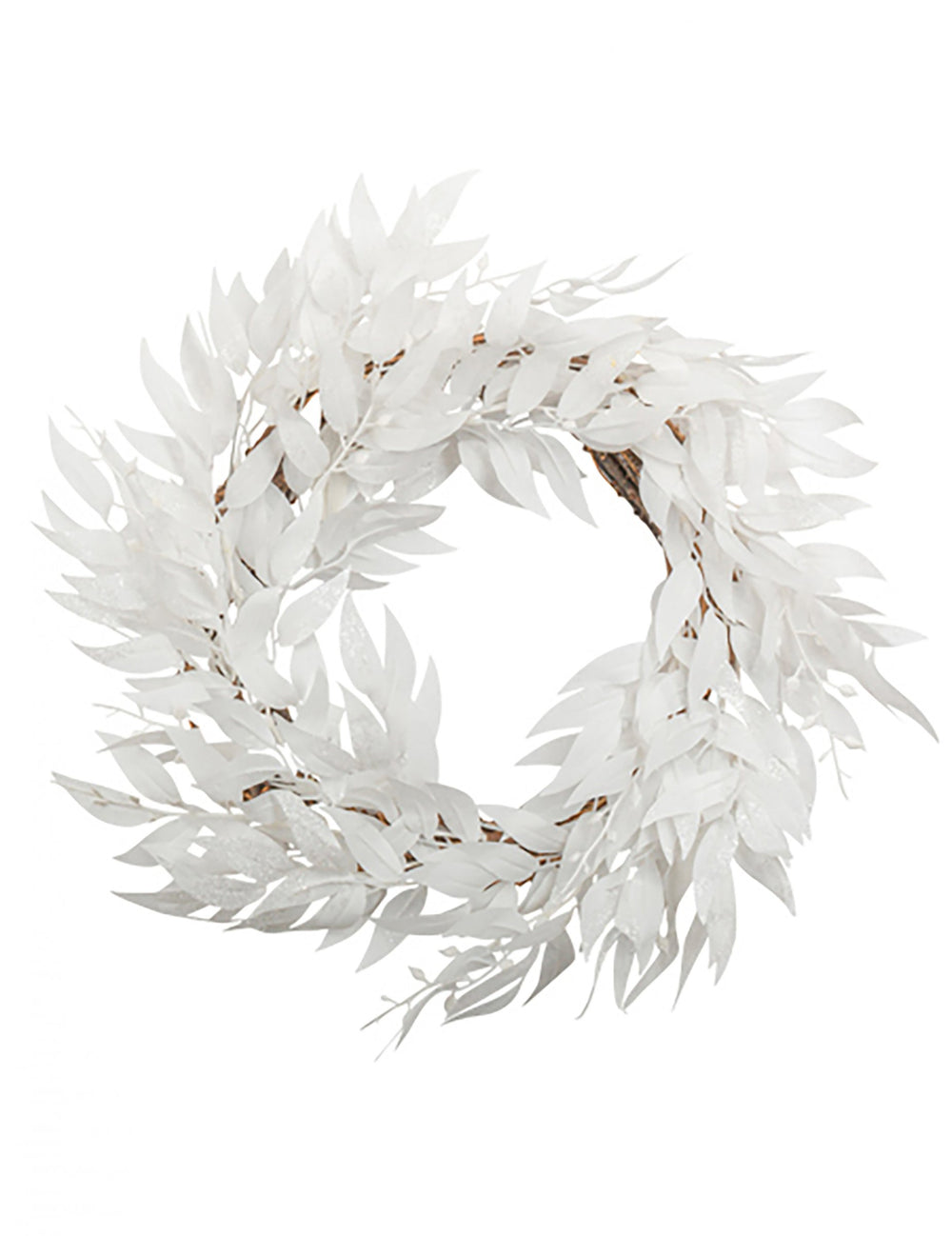 Couronne de feuilles de Noël pour décoration blanche à paillettes