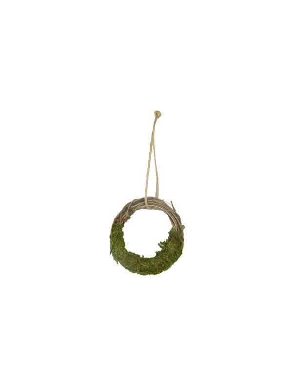 Coroană din crenguțe de viță de vie și mușchi pentru decor verde și maro de agățat