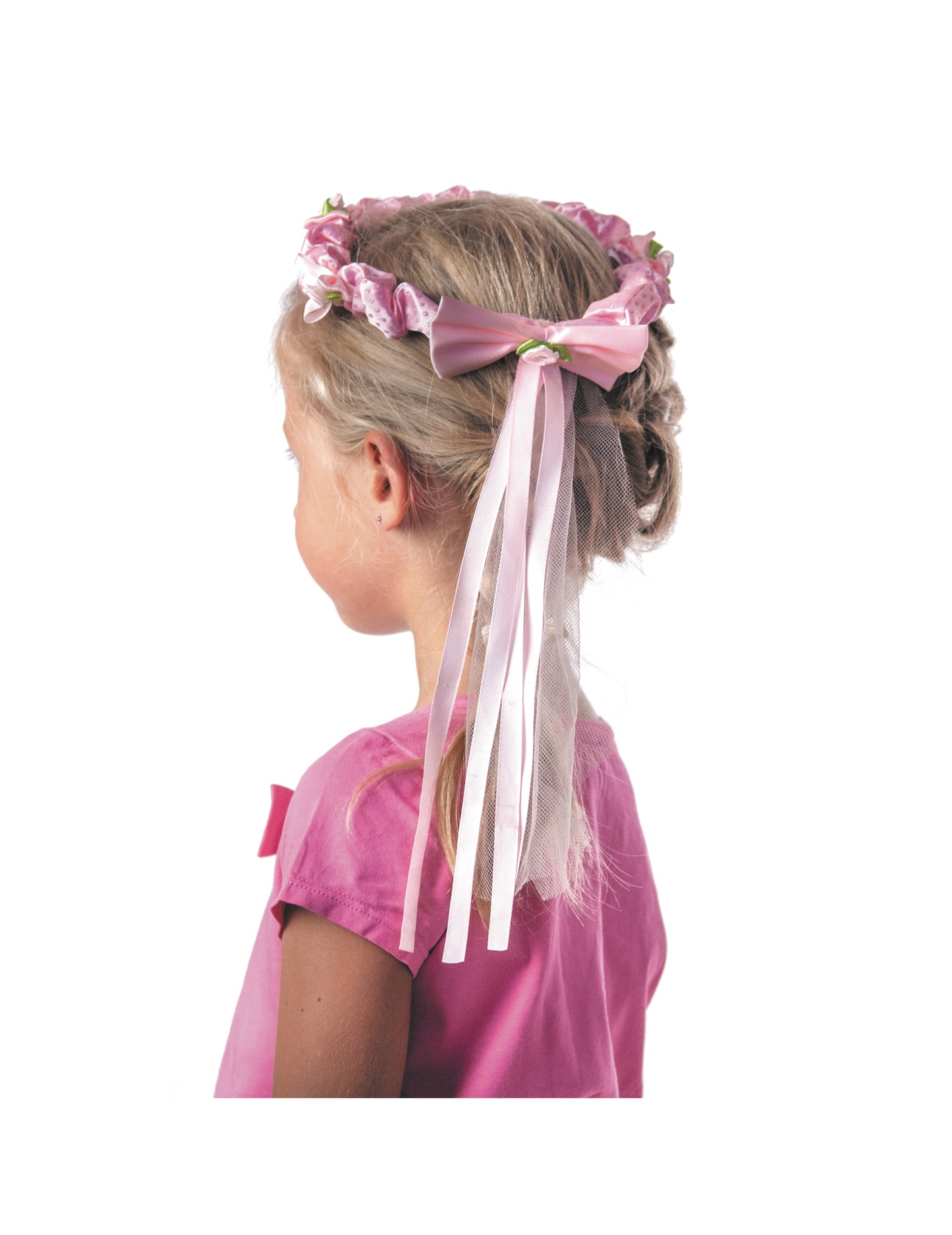 Flori roz de coroană cu panglică de fată