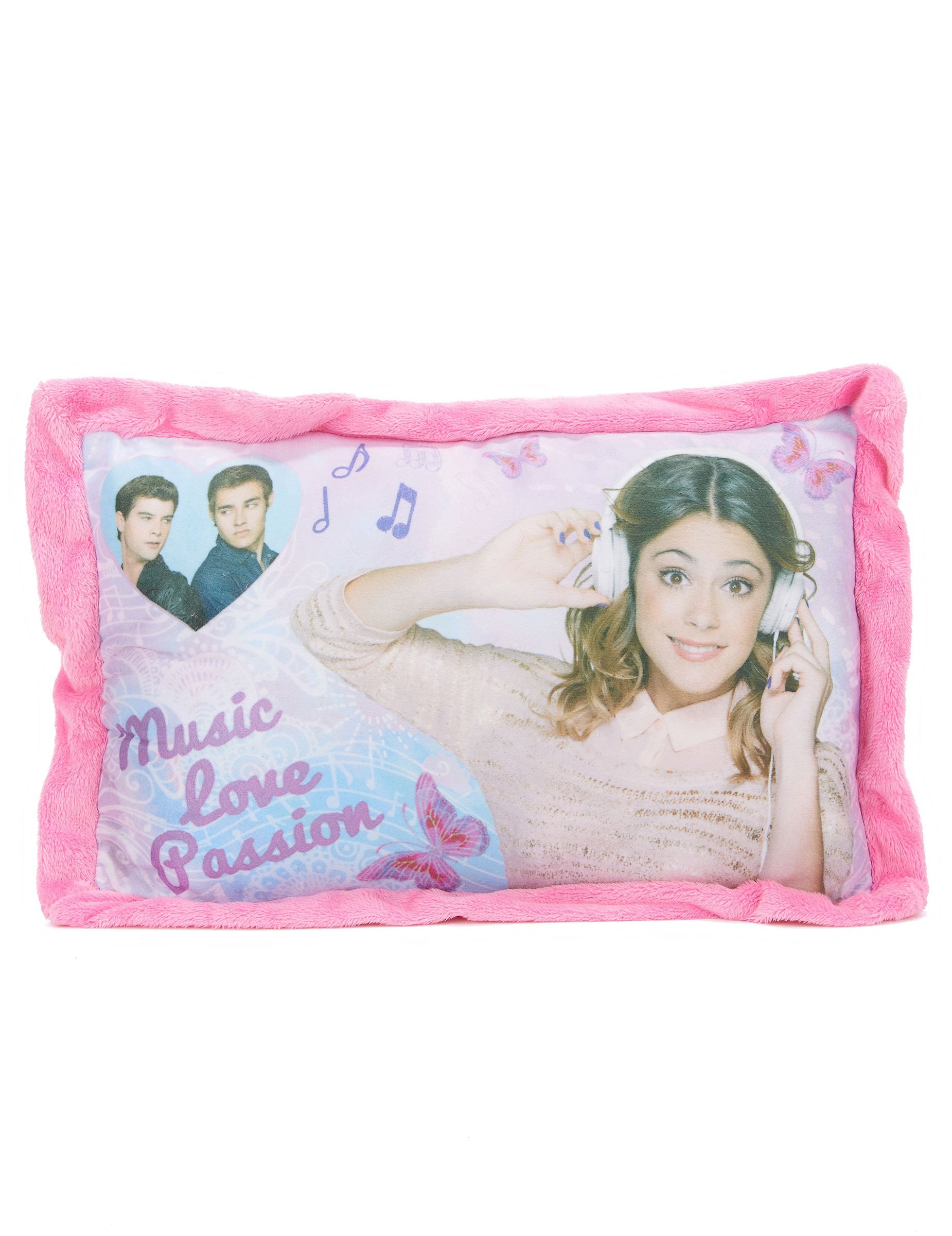 Coussin Violetta pour enfant rose avec bordure en peluche