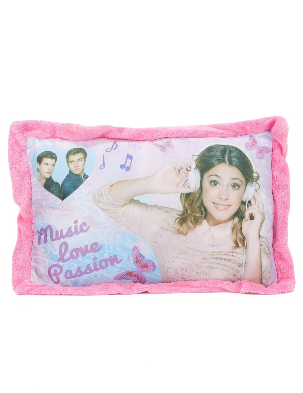 Coussin Violetta pour enfant rose avec bordure en peluche