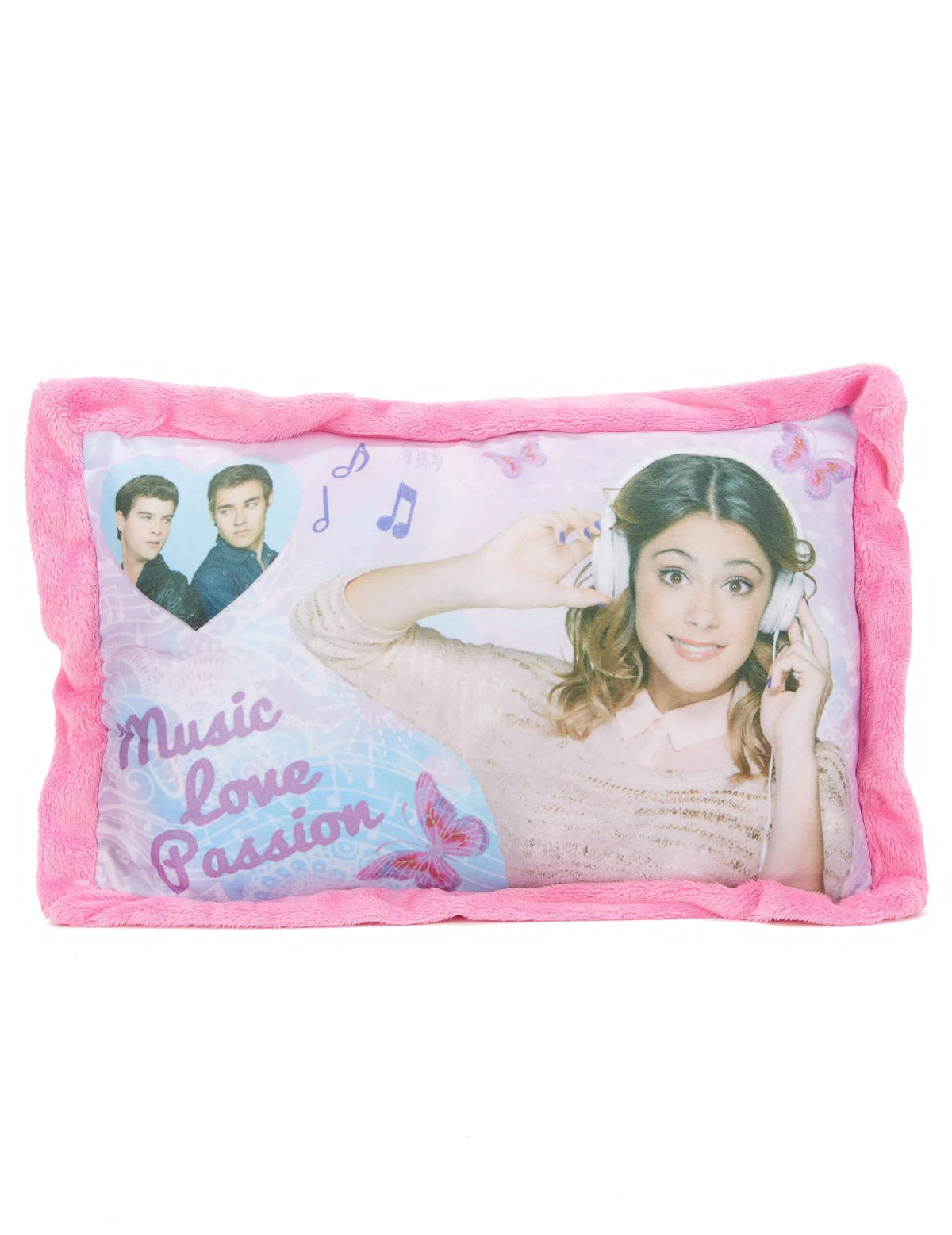 Coussin Violetta pour enfant rose avec bordure en peluche