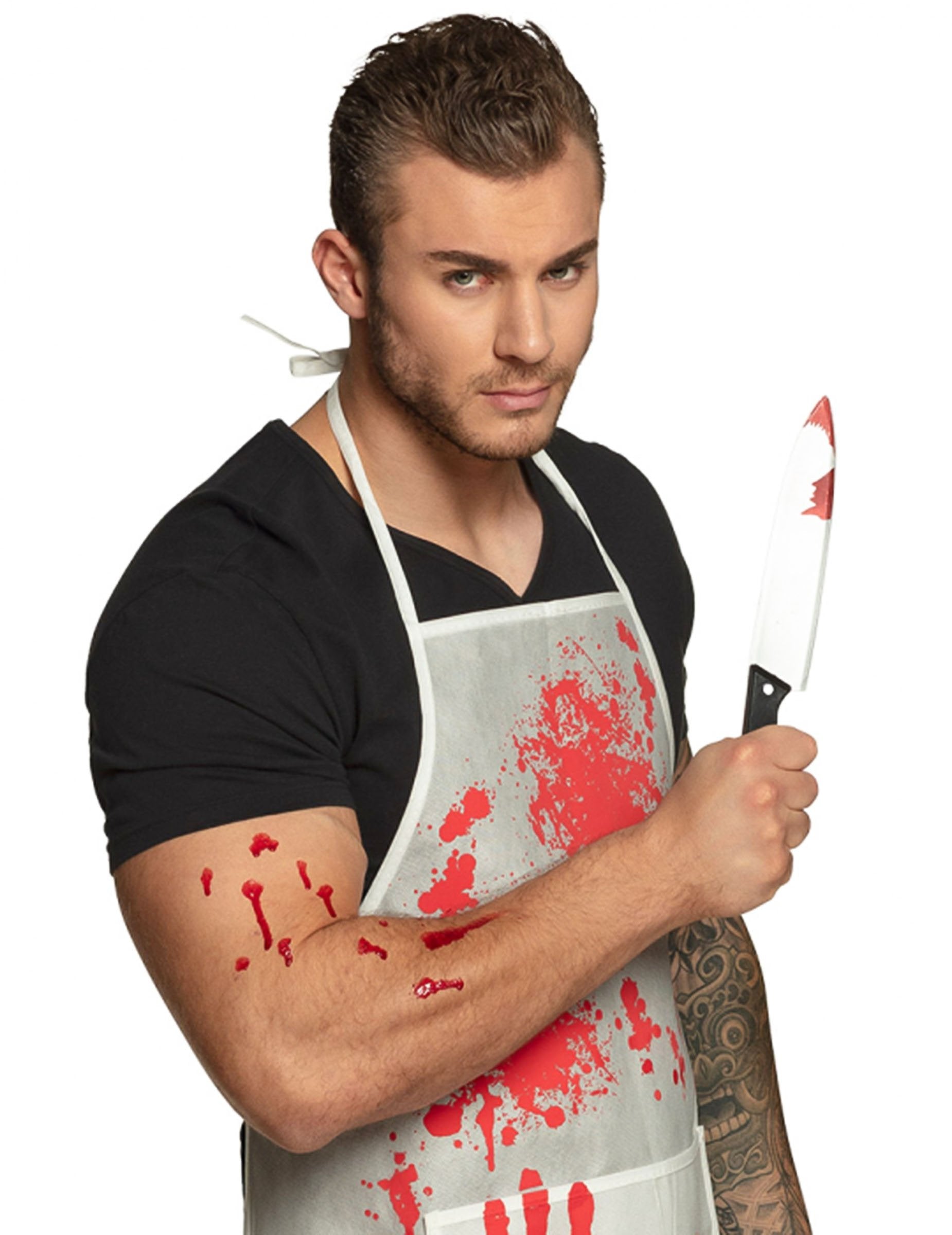 Cuțit ținut în mână din cuțitul din plastic Halloween pătat de sânge