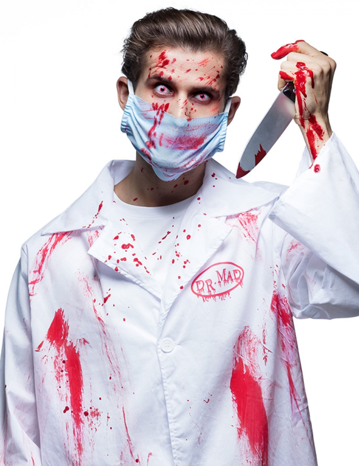 Situație cu costumul de doctor al cuțitului din plastic Halloween pătat de sânge