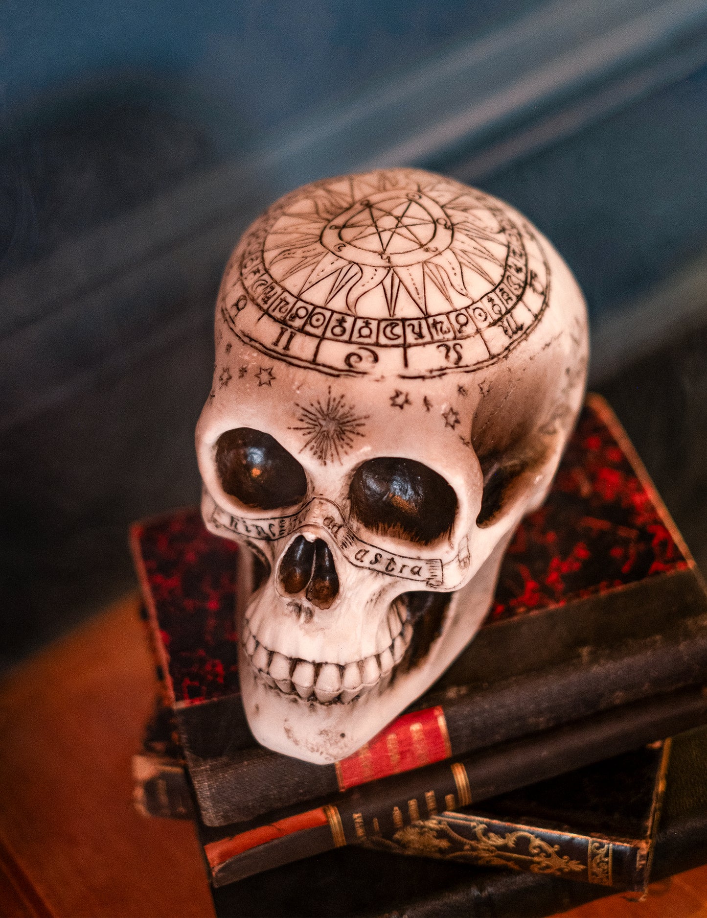 Craniu schelet cu pentagram 18 x 12 x 15 cm