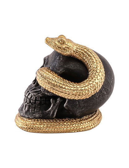 Crâne décoratif en résine avec serpent doré 14,5 x 14 x 13,5 cm