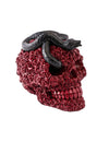 Crâne en résine avec roses rouges et serpent noir 10,5 x 15 x 13 cm