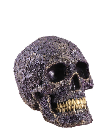 Craniu floral violet din rășină, 22 cm
