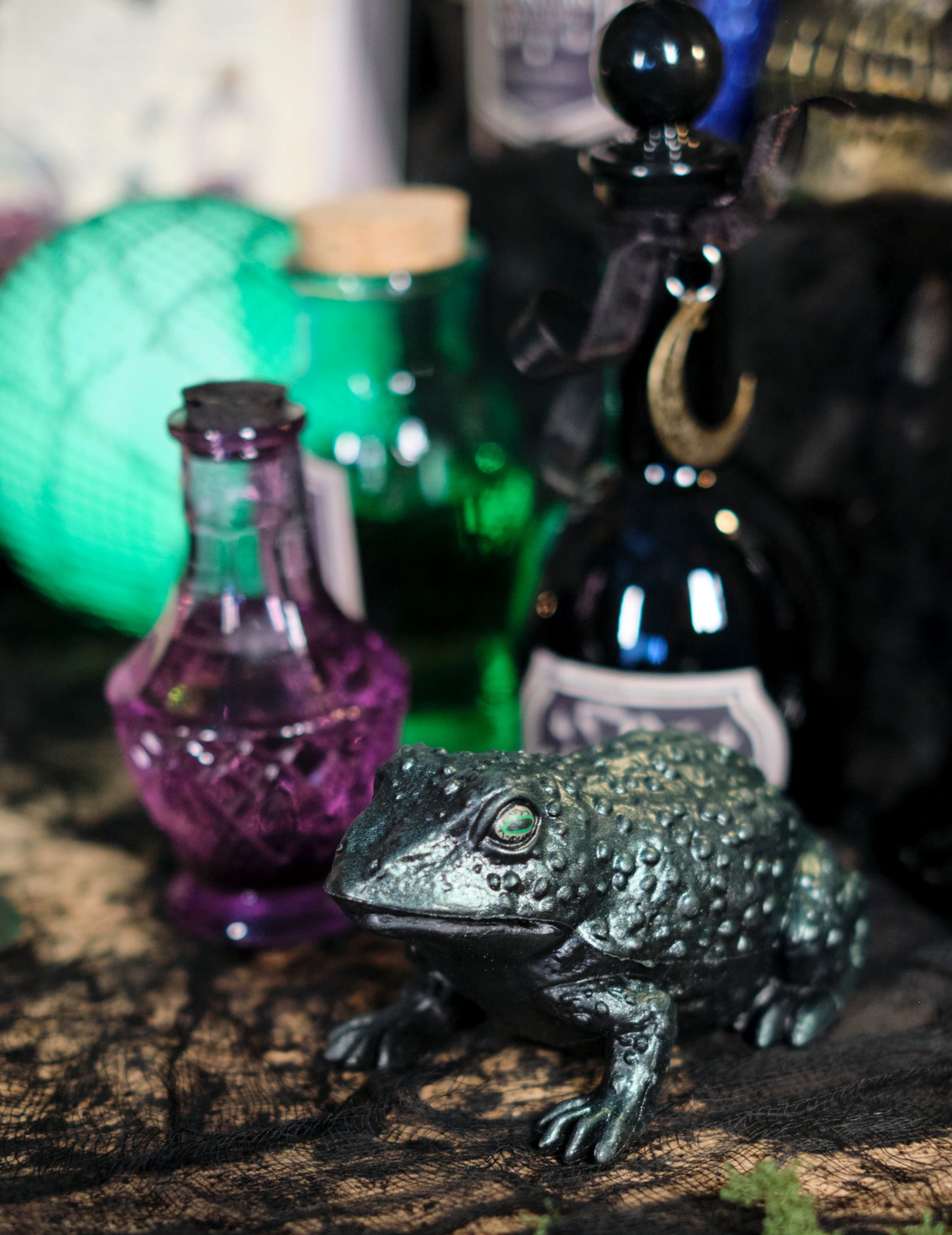 Toad de plastic verde iridescent 12.5 cm