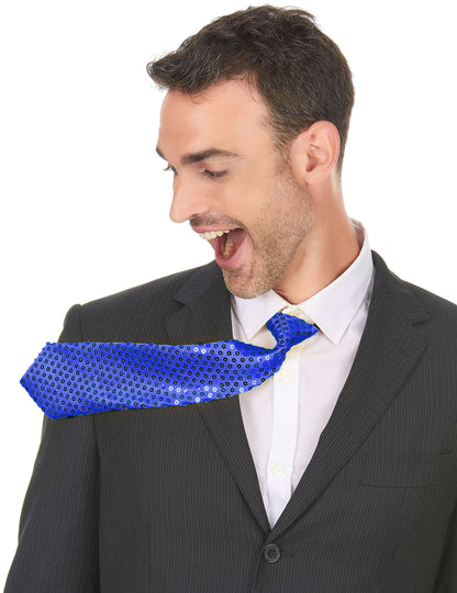 Cravate à sequins pour adulte bleue