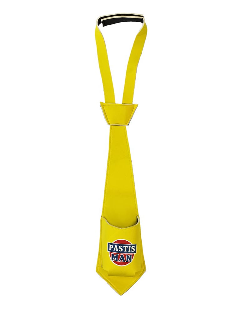 Cravate anti-soif Pastis Man pour adulte jaune avec porte-verre intégré