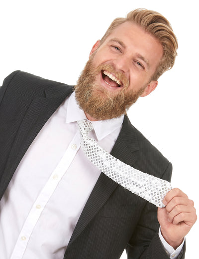 Cravate argentée avec sequins adulte