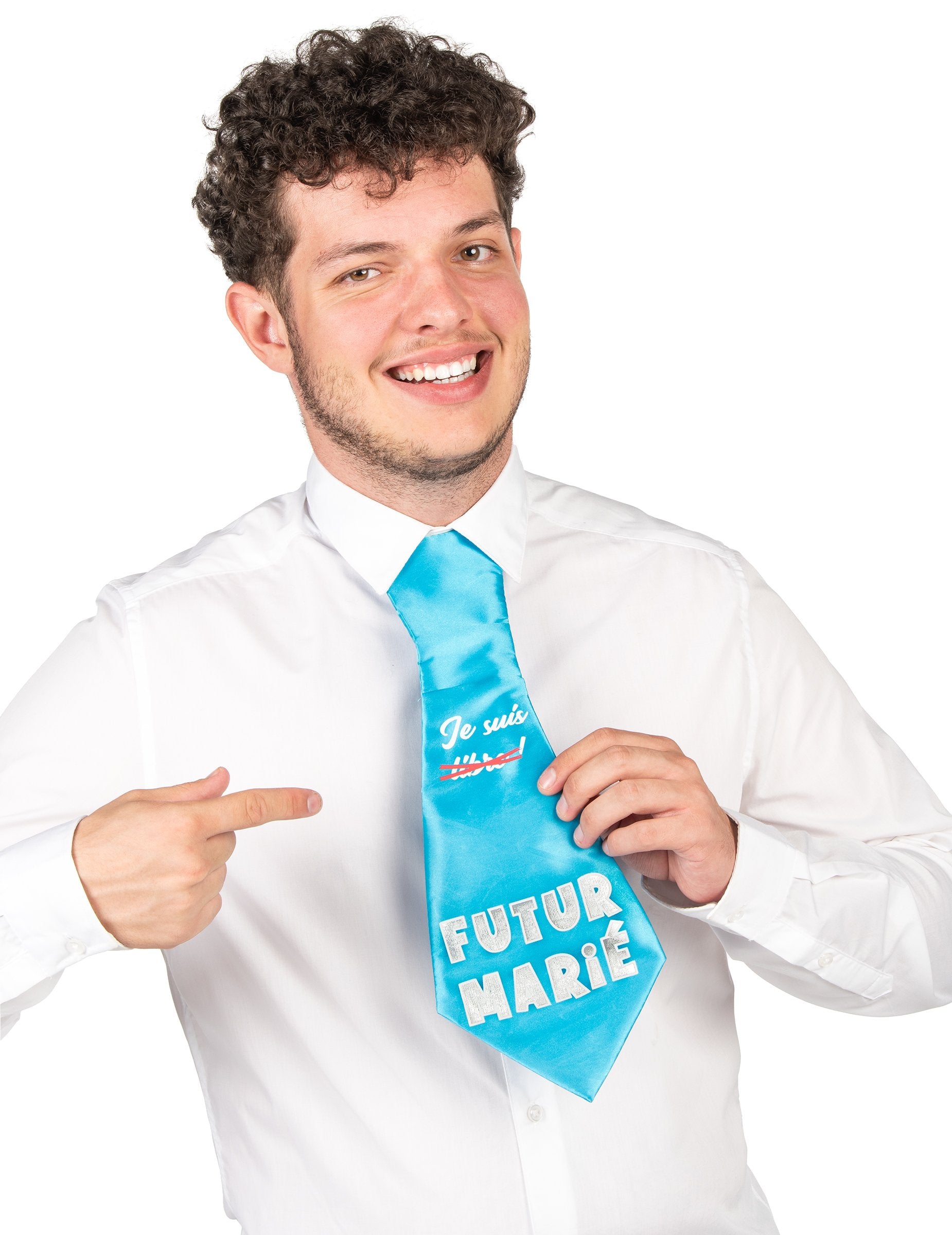 Cravată umoristică pentru petrecerea de burlac pentru bărbați, culoare turcoaz, cu inscripția Viitor Mire