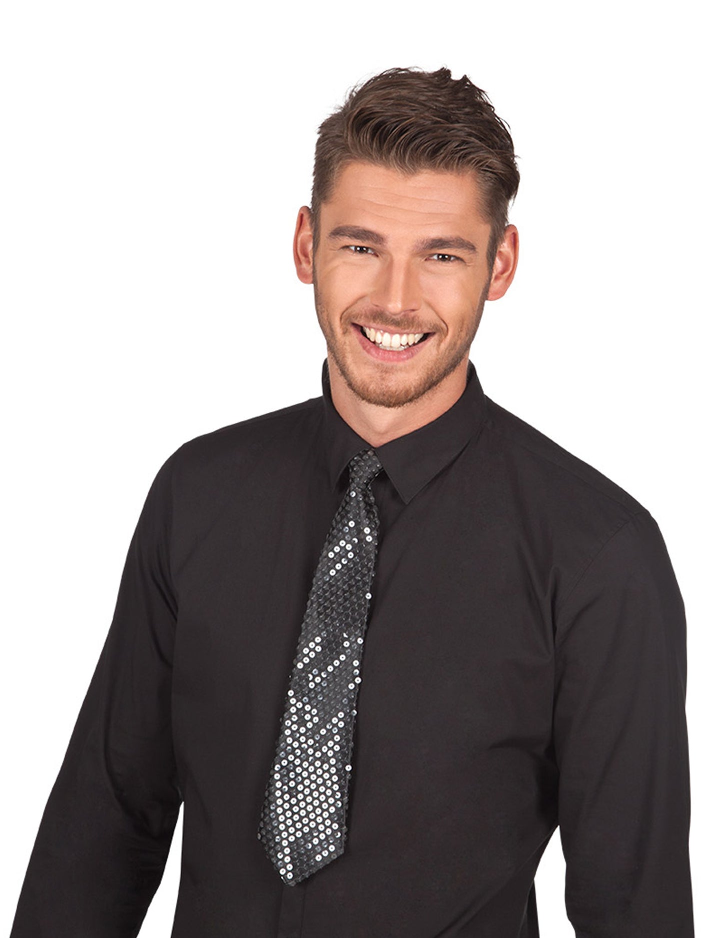 Cravată neagră cu paiete transparente pentru adulți