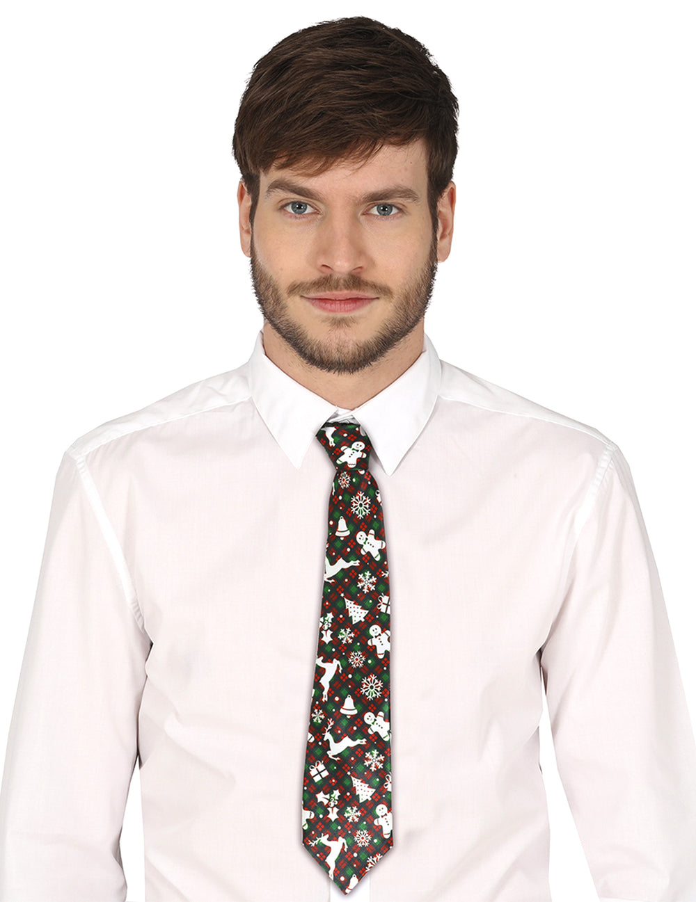 Cravate tartan et motifs de Noël pour adulte verte et rouge
