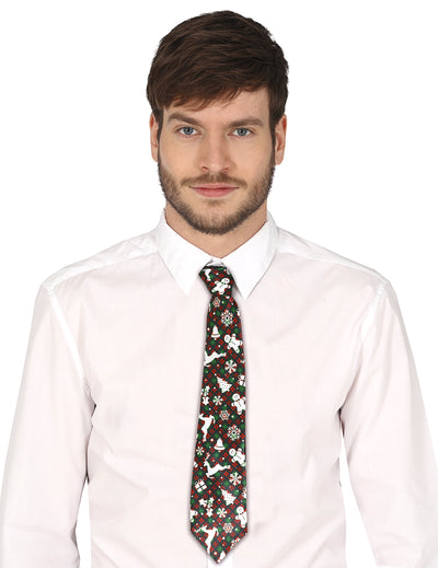Cravate tartan et motifs de Noël pour adulte verte et rouge