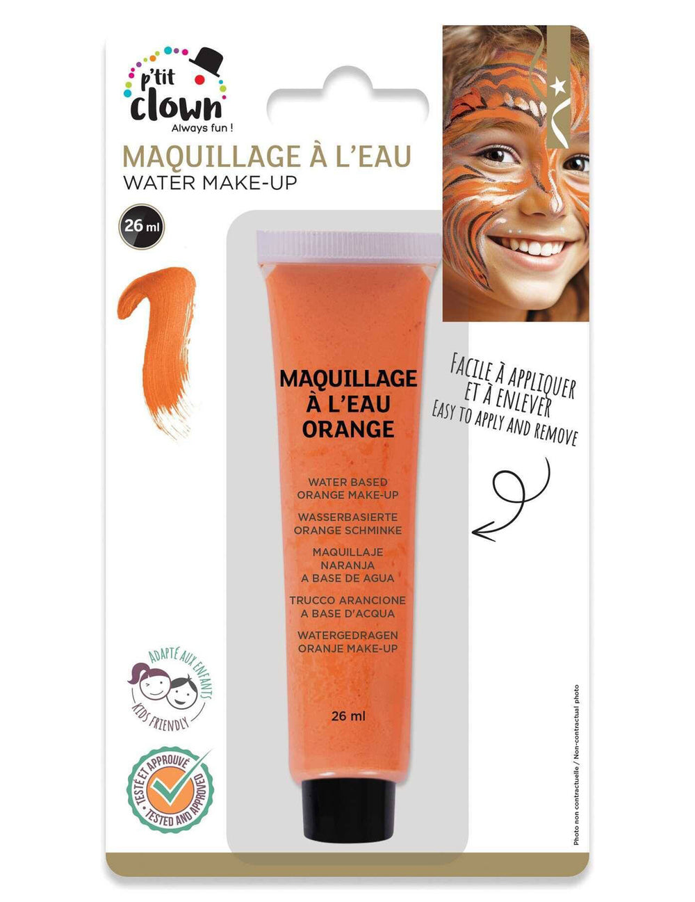 Mise en situation sur le visage de la crème de grimage maquillage à l'eau pour enfant et adulte multicolore