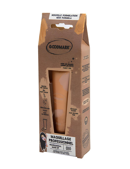 Vue de l'emballage du tube marron de la Crème de maquillage à l'eau professionnel pour adulte et enfant