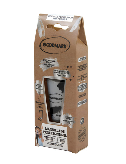 Vue de l'emballage du tube argenté de la Crème de maquillage à l'eau professionnel pour adulte et enfant