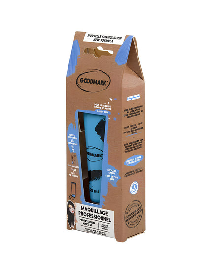 Vue de l'emballage du tube bleu de la Crème de maquillage à l'eau professionnel pour adulte et enfant