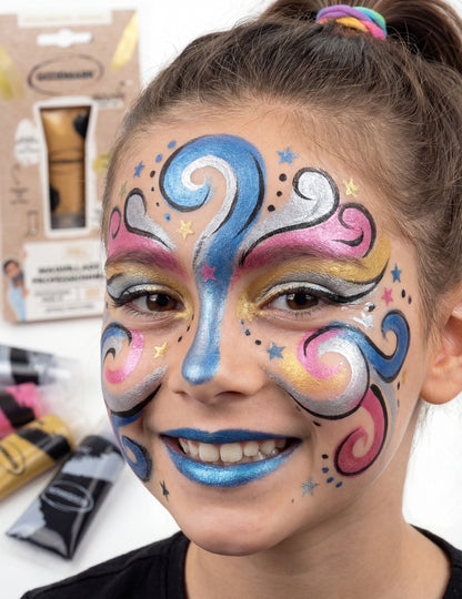 Rendu sur le visage de la crème professionnelle maquillage à l'eau pour adulte et enfant