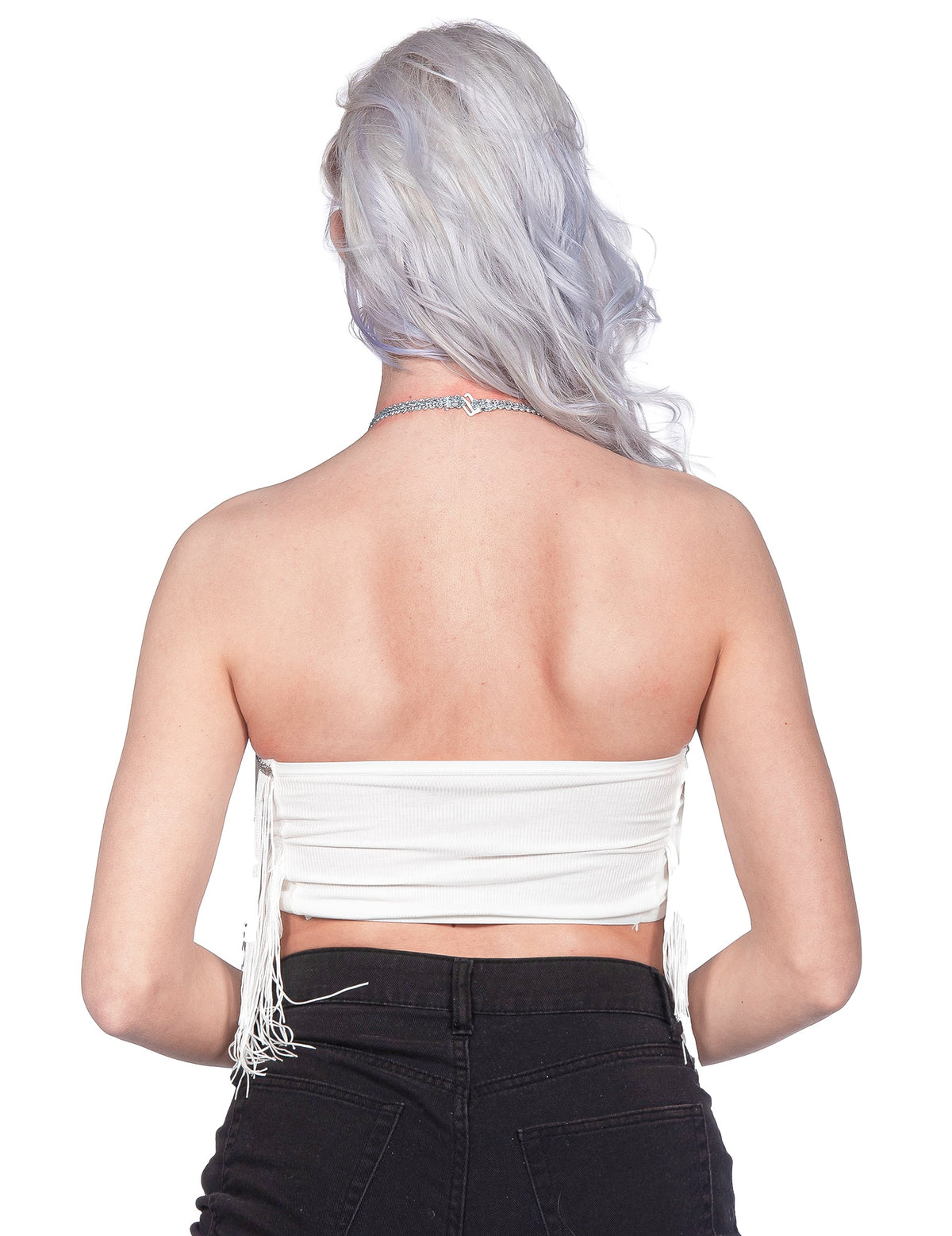 Crop-top festival cu franjuri alb pentru femei