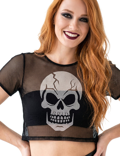 Top crop din plasă neagră cu craniu pentru adulți
