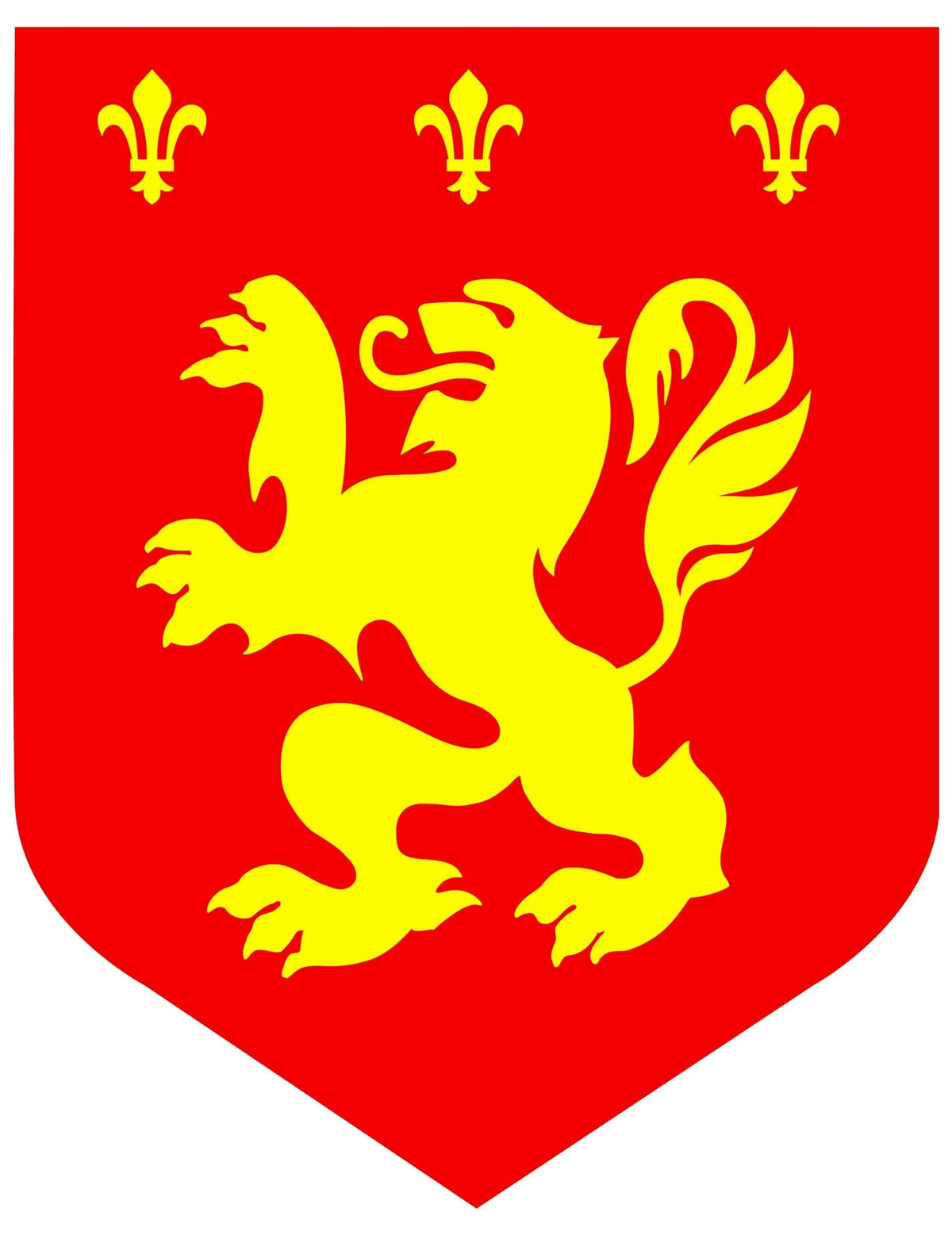 Decupaj medieval cu leu roșu, cu leu galben și flori de lis