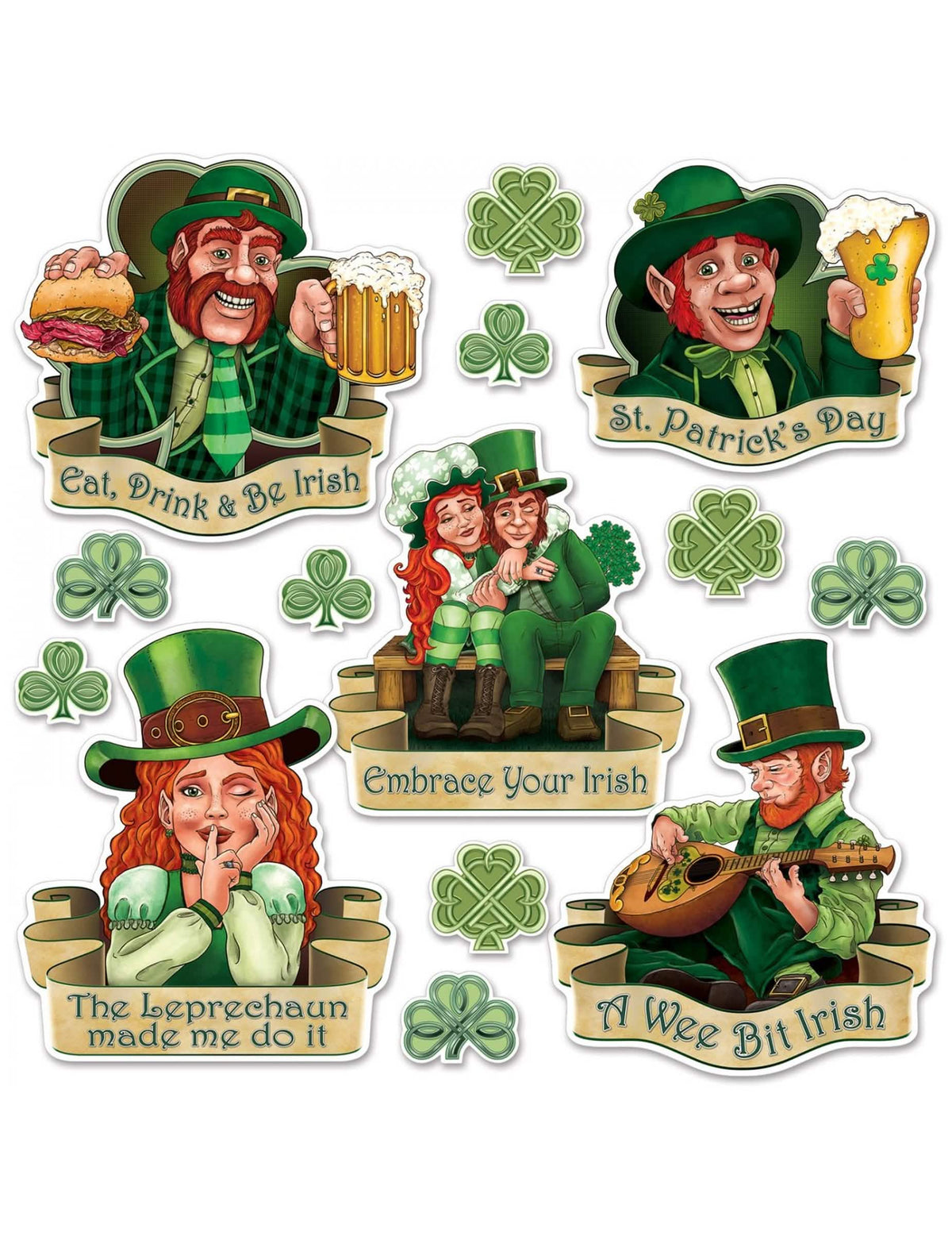 Decupaje din carton sfântul patrick pentru decorarea petrecerii verde cu ilustrații de leprechauni