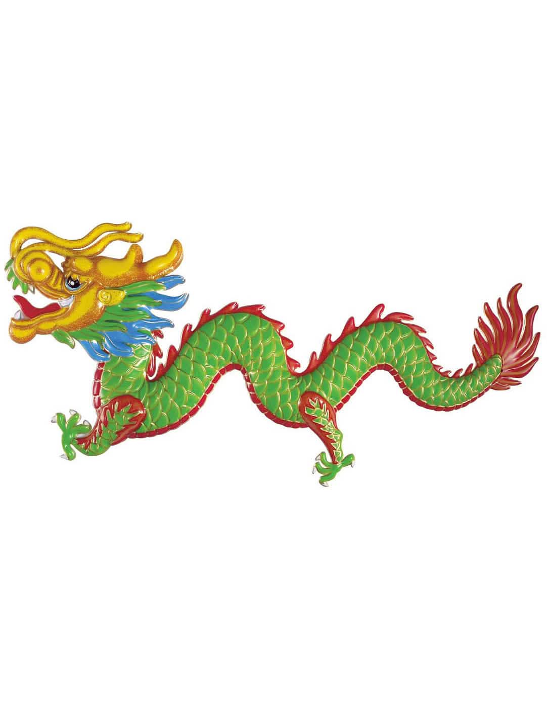 Decorațiune dragon pentru anul nou chinezesc verde și roșu cu detalii galbene și albastre
