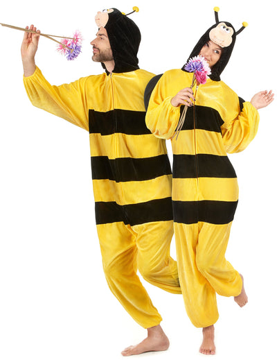 Déguisement abeille avec ailes pour adulte jaune et noir rayé