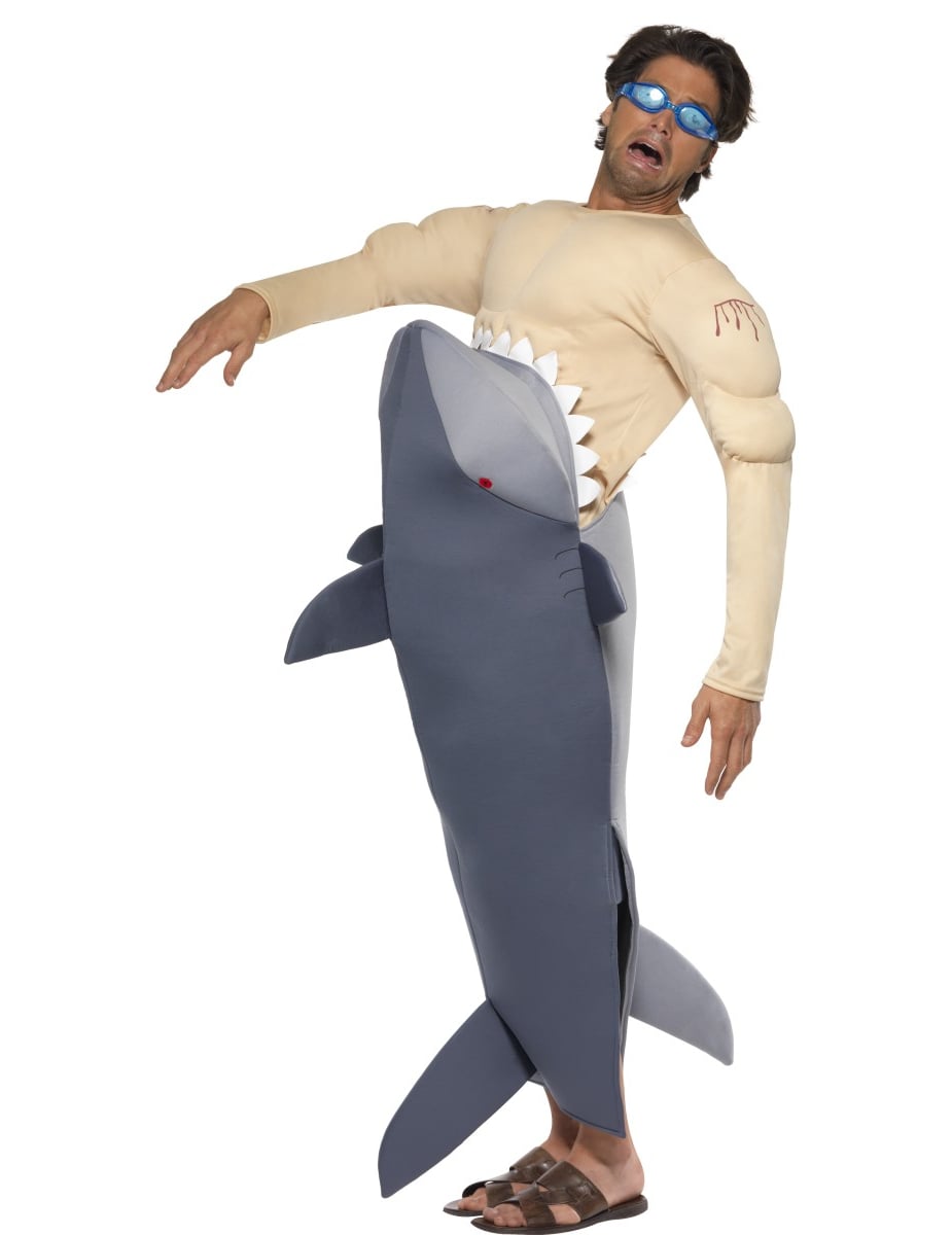 Déguisement dents de la mer pour homme gris et beige avec effet d'attaque de requin