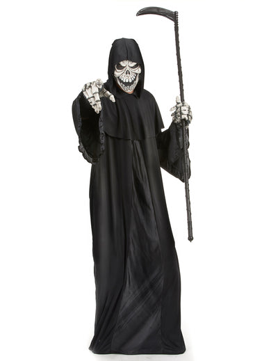 Déguisement de faucheuse pour homme noir avec masque de squelette et faux