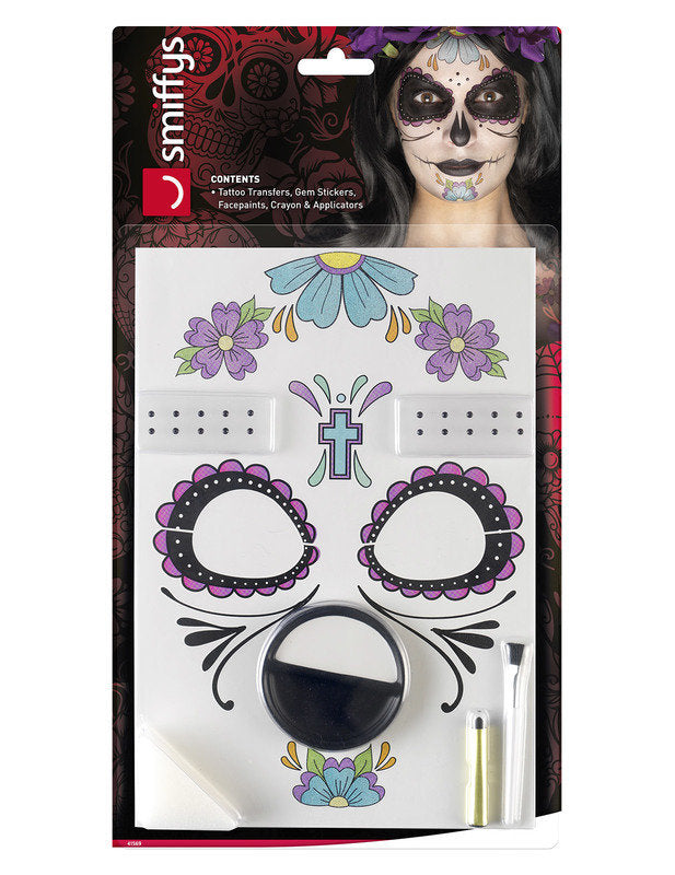 Kit Makeup Blue Flowers Woman Dia de los Muertos