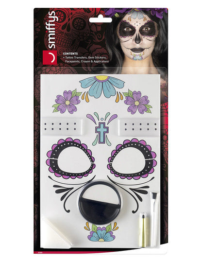Kit Makeup Blue Flowers Woman Dia de los Muertos