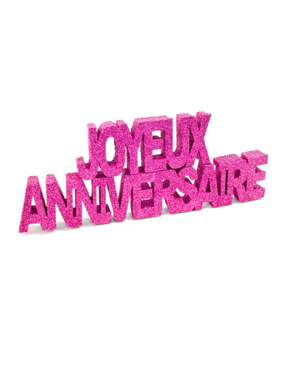 Décoration de table Joyeux Anniversaire fuchsia à paillettes