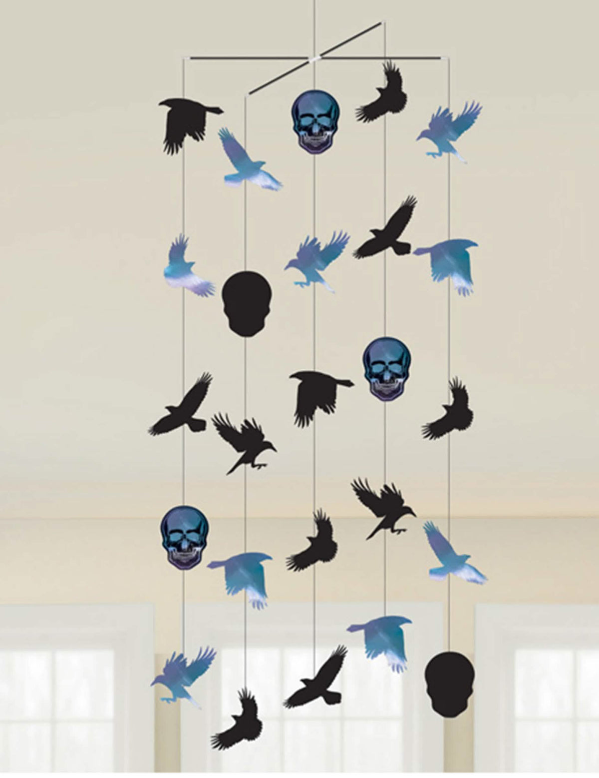 Decorațiune de agățat Boneshine Fever pentru halloween, neagră și albastră, cu corbi și cranii