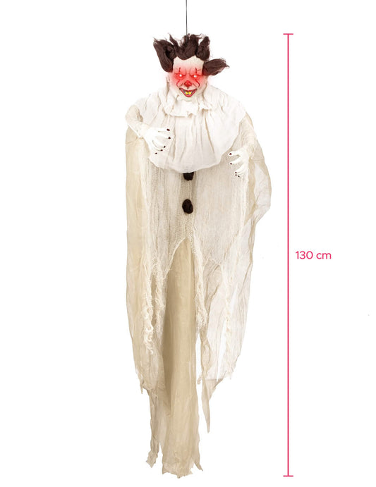 Decorațiune de agățat cu clovn ucigaș pentru halloween, alb, cu ochi luminoși roșii