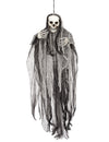Décoration à suspendre faucheuse Halloween noir et gris avec longs voiles et cheveux