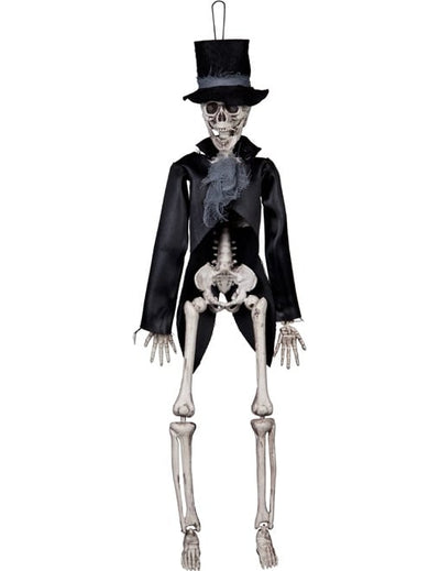 Squelette à suspendre marié gothique pour Halloween noir avec chapeau haut de forme